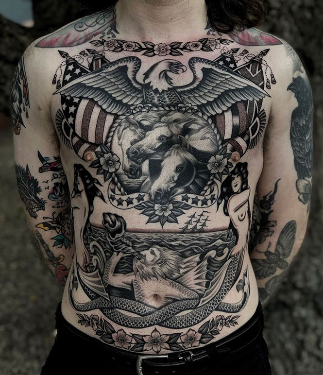 American Traditional Tattoo Inspiration Ideas on man chest