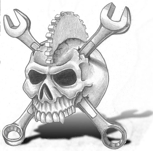 Punk Skull with Wrench Cross Bones